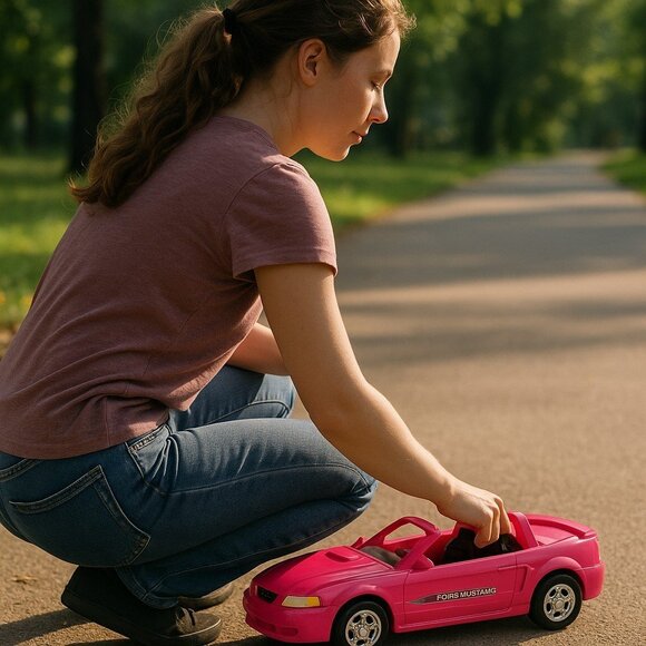 Pink Ford Mustang Free Wheeling Convertible Sports Car for Dolls 2 - Picture 1 of 7